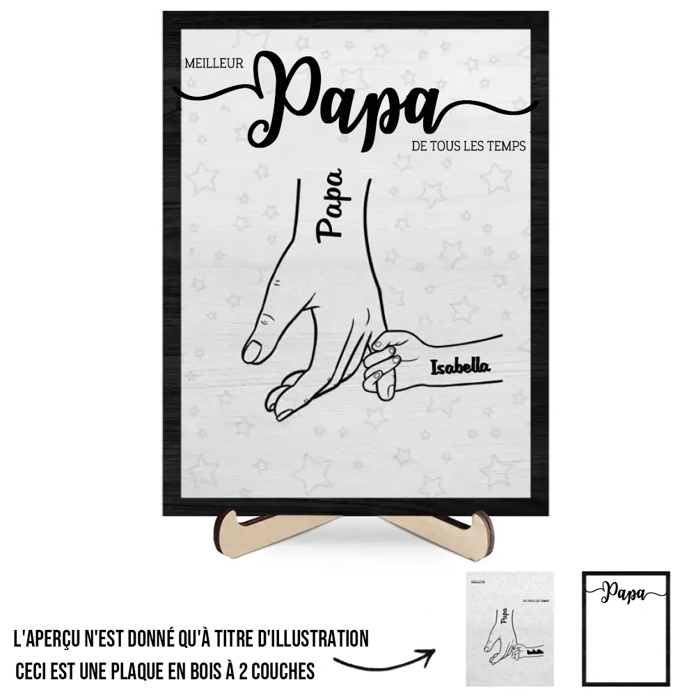 Tableau en bois personnalisé "Main dans la main" pour Papa, Maman, Papi et Mamie