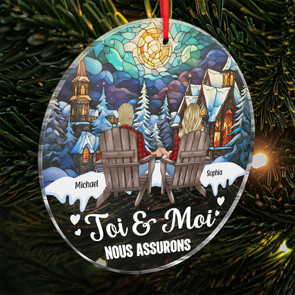 Couple dans la neige-Ornament acrylique personnalisé Pendentif de Noël