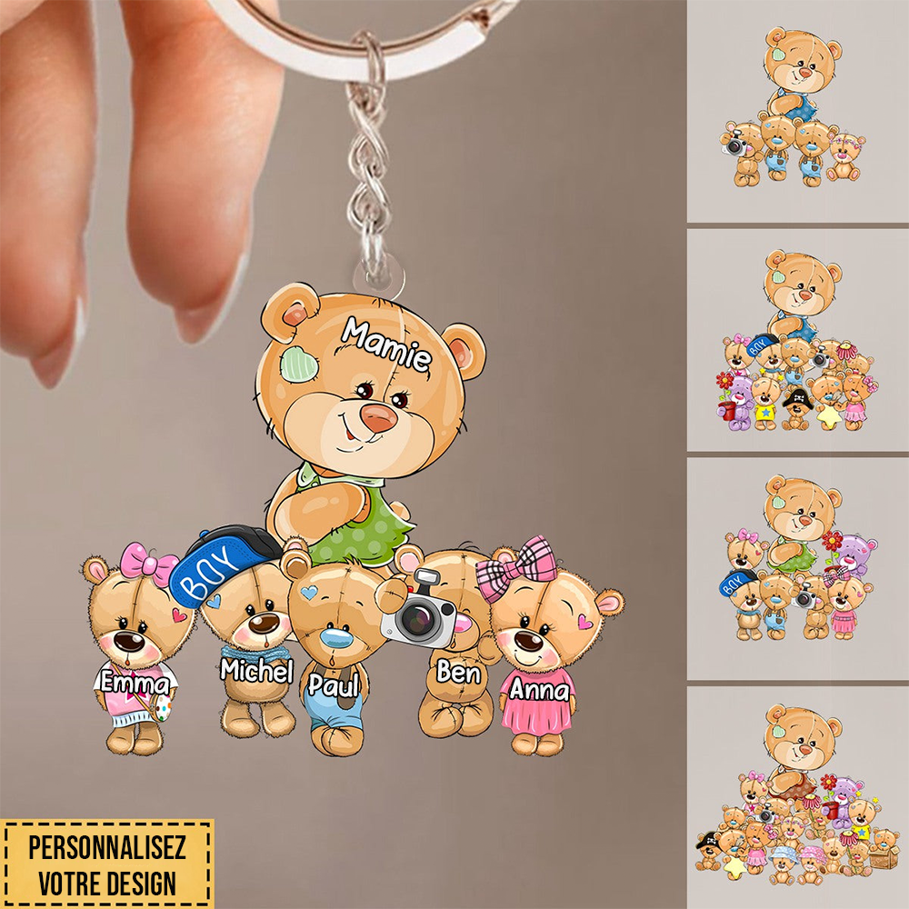 Porte-clés en acrylique avec poupée ours