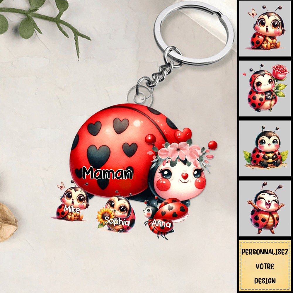 Porte-clés personnalisé en acrylique avec coccinelles pour maman et grand-mère