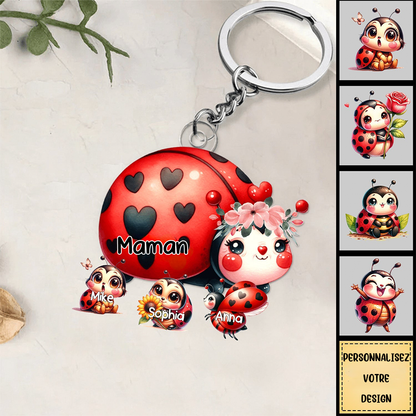 Porte-clés personnalisé en acrylique avec coccinelles pour maman et grand-mère