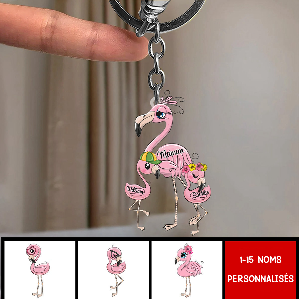 Porte-clés acrylique flamant rose pour maman et grand-mère