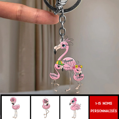 Porte-clés acrylique flamant rose pour maman et grand-mère
