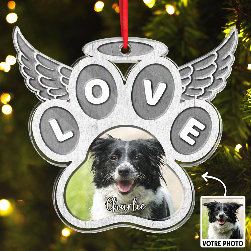 Pendentif acrylique personnalisé patte avec ailes pour le deuil pour les amoureux des animaux