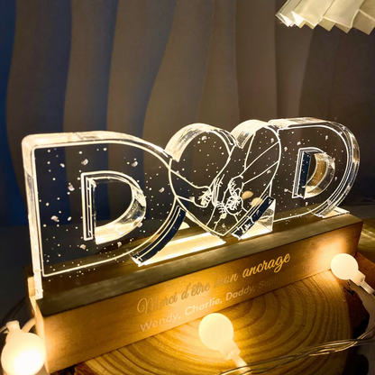 Veilleuse personnalisée "DAD" avec motif main dans la main – Cadeau pour papa