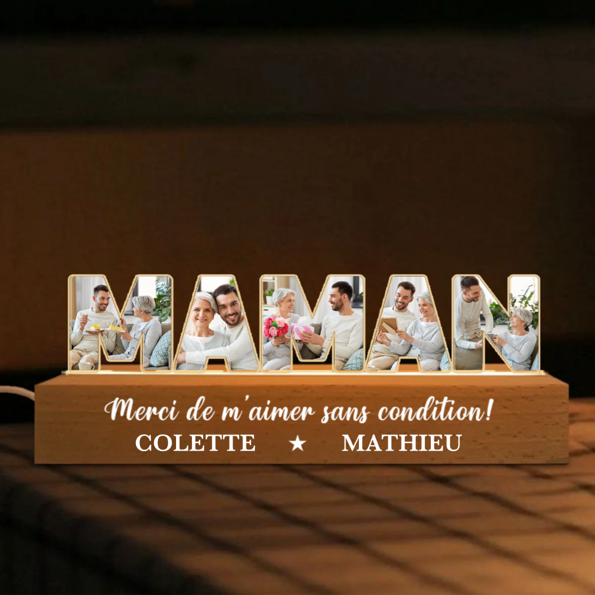 Veilleuse personnalisée avec photos, prénoms et texte – Cadeau pour maman et mamie