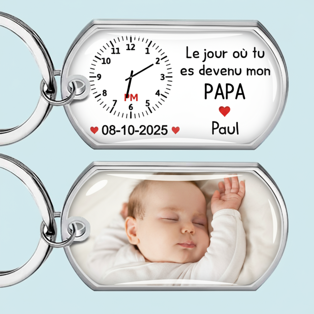 Le moment où tu... Porte-clés photo avec texte Porte-clés en acier inoxydable avec résine époxy