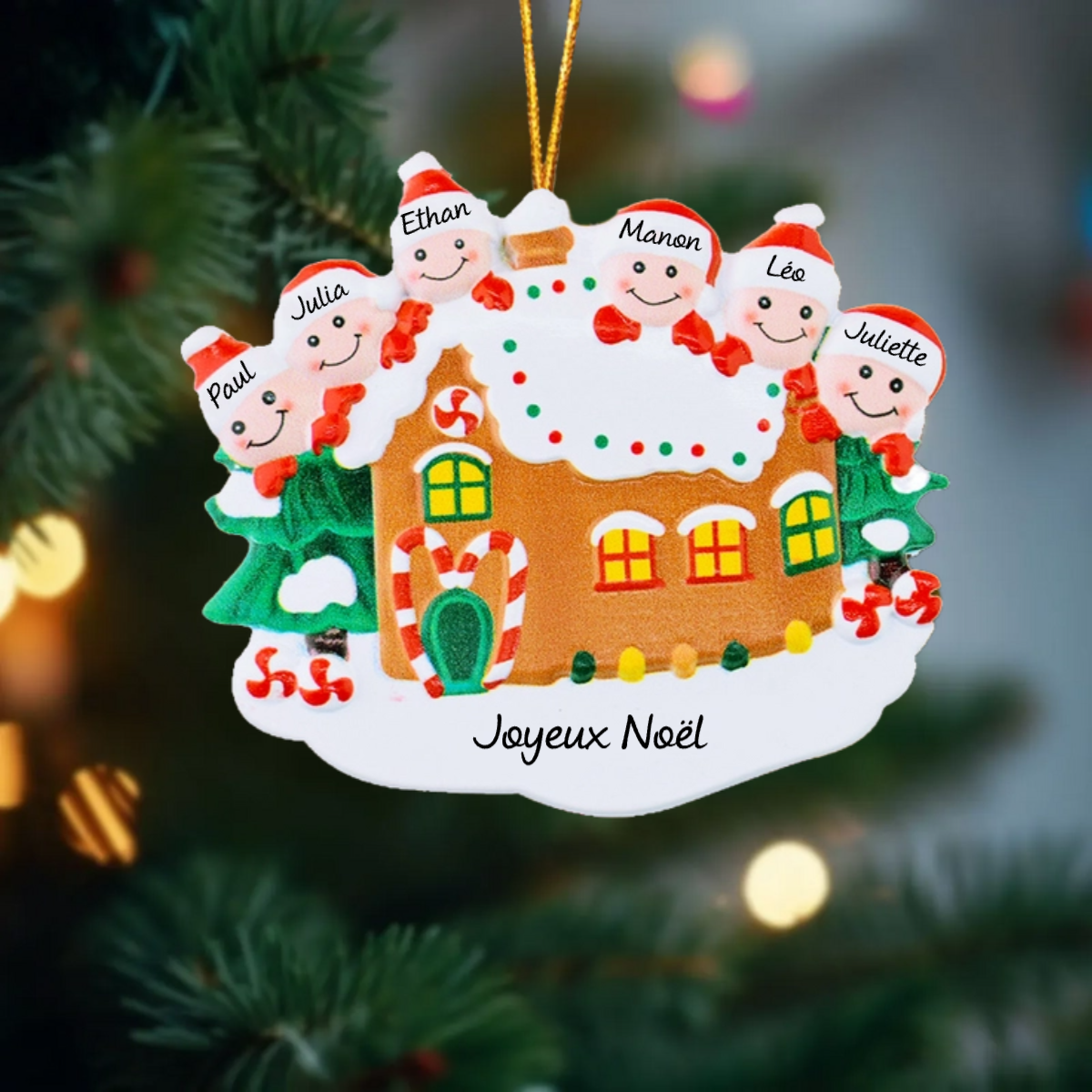 Maison en pain d'épices Famille Décoration de Noël personnalisée 2-7 noms