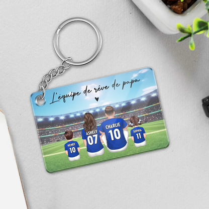 Porte-clés en acrylique personnalisé « Famille de football » – Cadeau pour papa