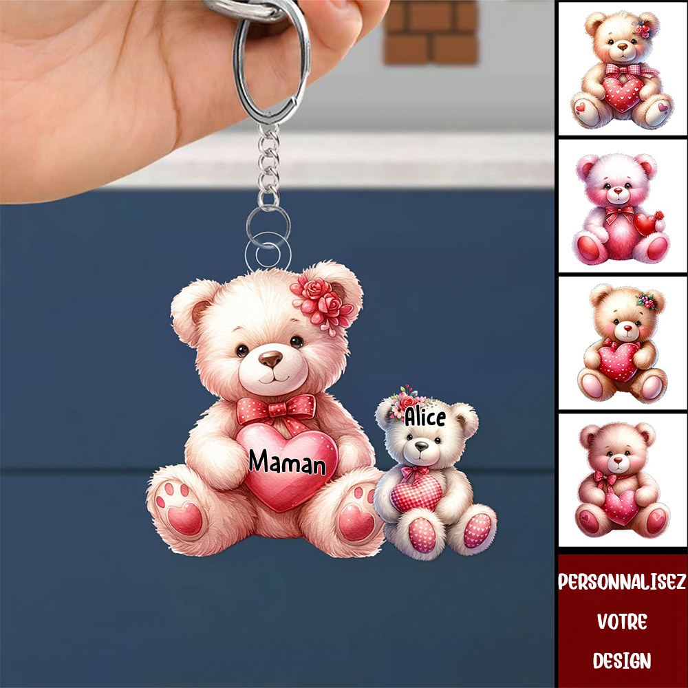Maman ours et les bébés-Porte-clés acrylique pour maman et grand-mère
