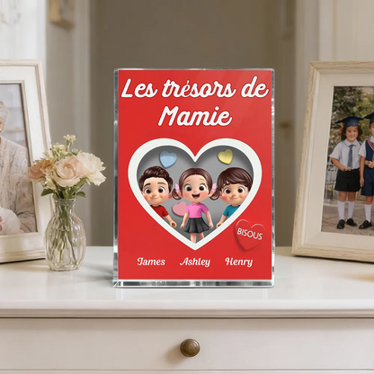 Décoration en bois personnalisé « Les trésors de mamie » avec cœurs – Cadeau pour maman et mamie