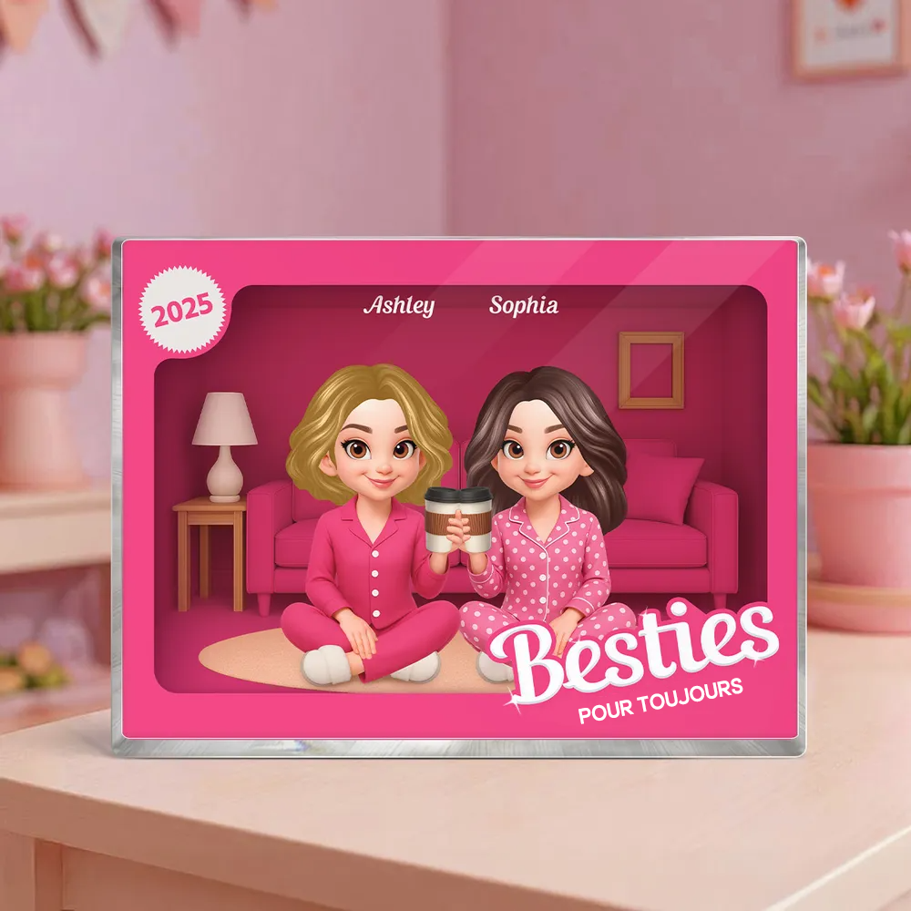 Bloc en acrylique personnalisé « Pyjama Party » avec 2 à 6 femmes – Cadeau pour meilleure amie et sœur