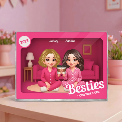Bloc en acrylique personnalisé « Pyjama Party » avec 2 à 6 femmes – Cadeau pour meilleure amie et sœur