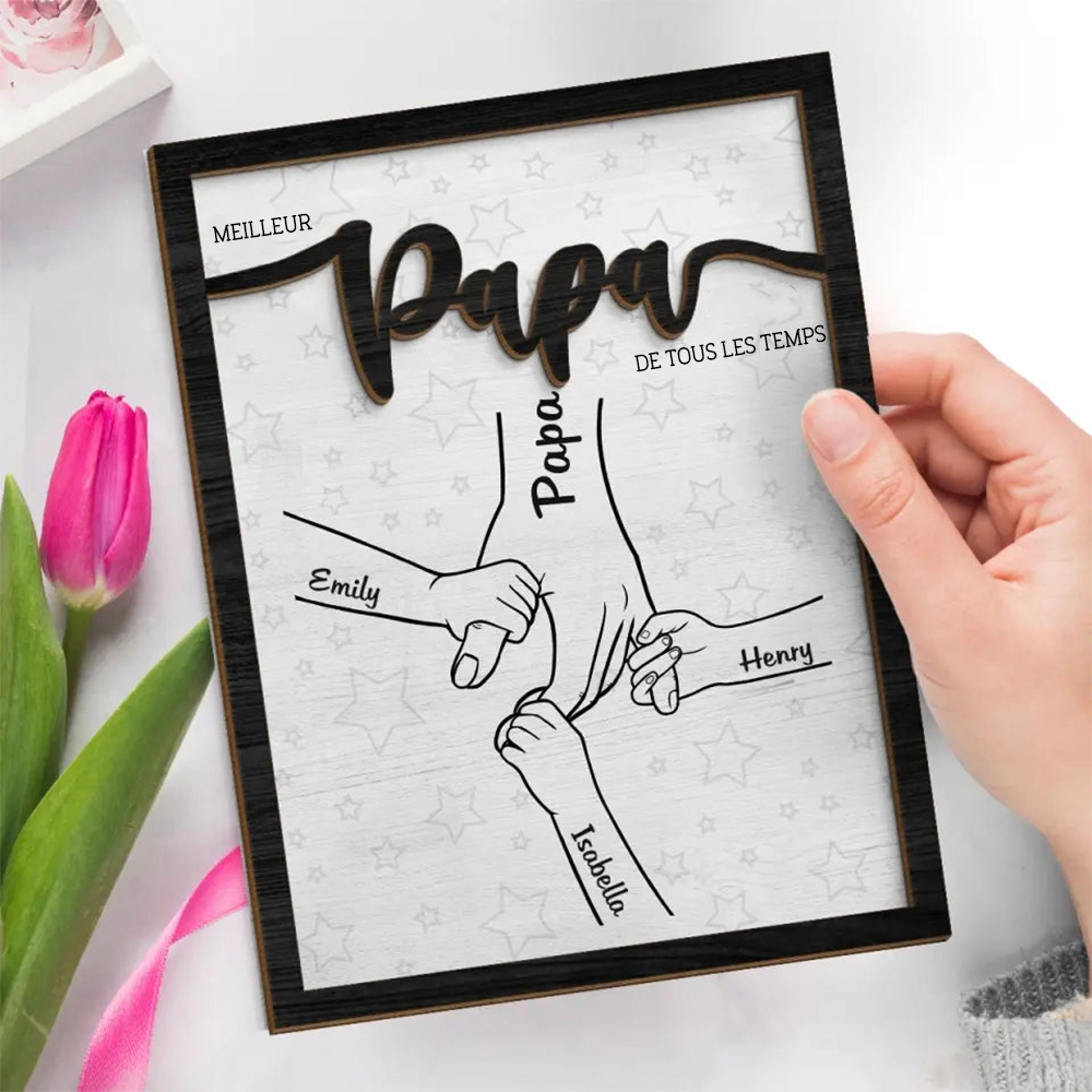 Tableau en bois personnalisé "Main dans la main" pour Papa, Maman, Papi et Mamie