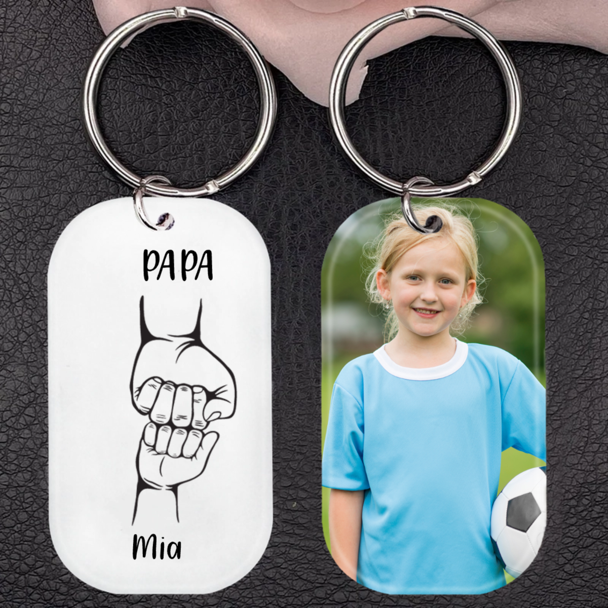 Porte-clés en acrylique "Poing de fer" Papa avec 2 à 4 prénoms - Cadeaux pour la fête des pères