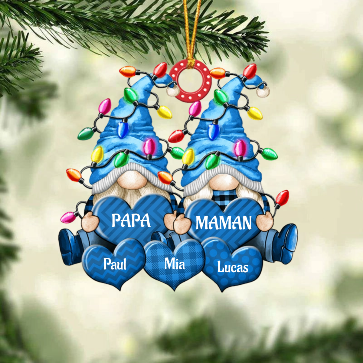 Décoration de Noël Familiale avec des Nains et Lumière de Noël - Personnalisée avec 3 à 8 Noms