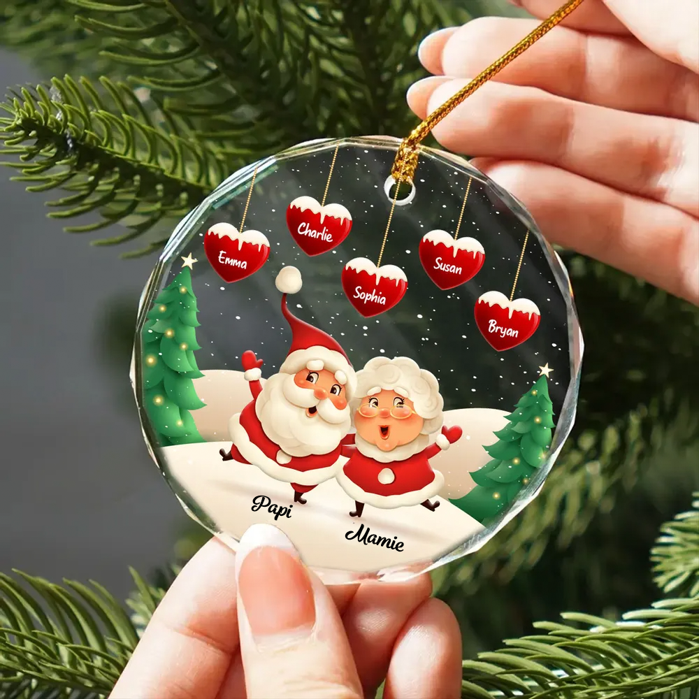 Ornement de Noël personnalisé – Décoration en verre avec nom de famille