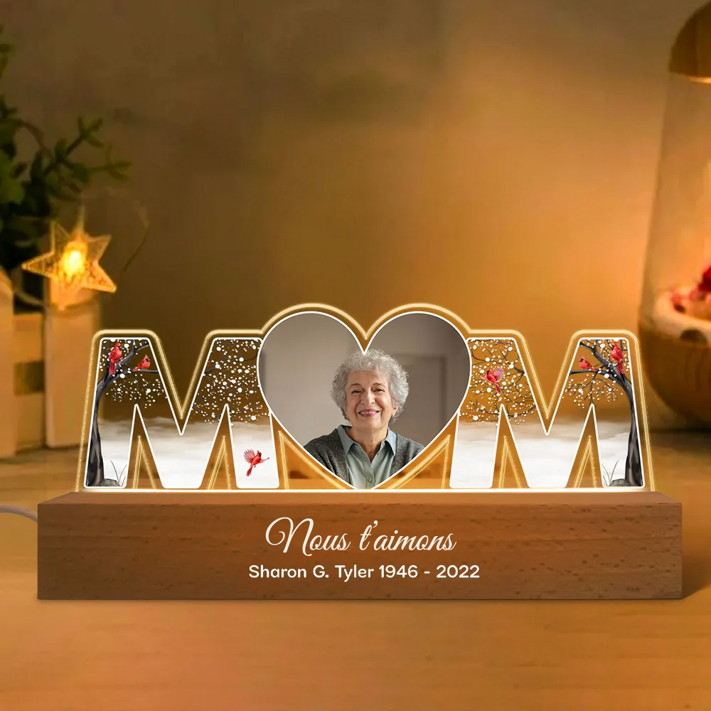 Veilleuse LED personnalisée MOM avec photo – Cadeau de deuil