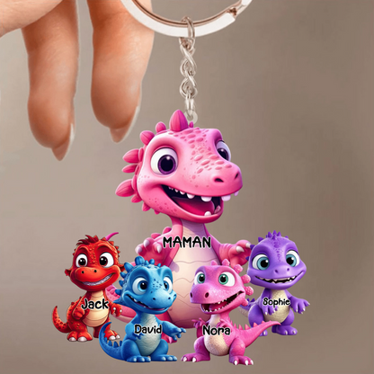 Porte-clés en acrylique personnalisable - Maman/Dino et ses enfants