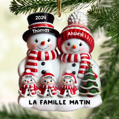 Famille Bonhomme de neige effet brillant Décoration de Noël - Pendentif personnalisé en acrylique