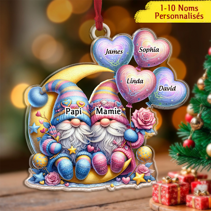 Ornement de Noël personnalisé avec couple de lutins – Personnalisable avec jusqu'à 10 prénoms