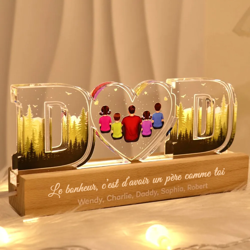 Veilleuse personnalisée "DAD" – Père avec 1 à 6 personnes, cadeau pour papa