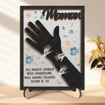 Plaque en bois personnalisée avec des mains pour maman et mamie