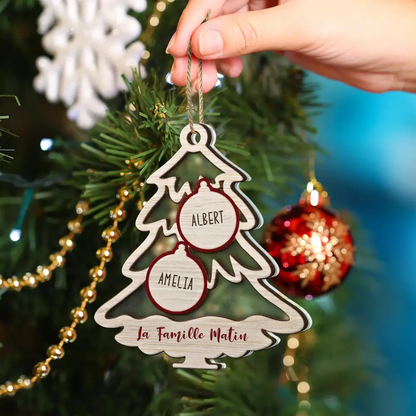 Arbre de famille avec icône d'animal de Noël – Ornement mixte personnalisable à 2 couches