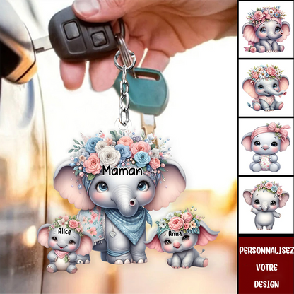 Maman Éléphant - Porte-clés personnalisé en acrylique