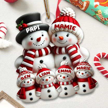 Famille Bonhomme de neige Décoration de Noël - Pendentif acrylique personnalisé