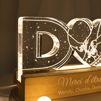 Veilleuse personnalisée "DAD" avec motif main dans la main – Cadeau pour papa