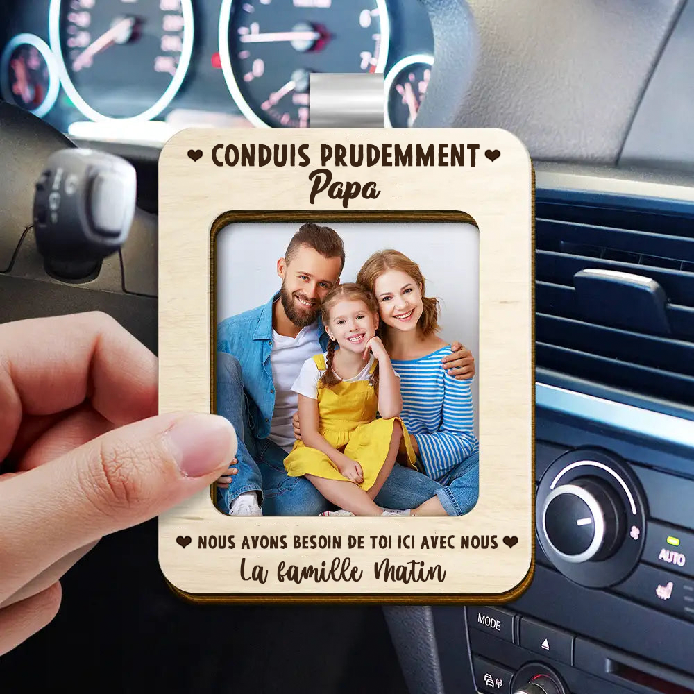 Clip pare-soleil "Conduis prudemment" avec photo - Cadeau personnalisé pour famille et couple