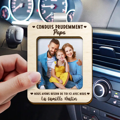 Clip pare-soleil "Conduis prudemment" avec photo - Cadeau personnalisé pour famille et couple