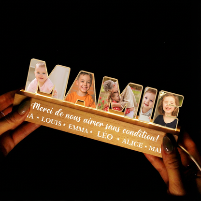 Veilleuse personnalisée avec photos, prénoms et texte – Cadeau pour maman et mamie