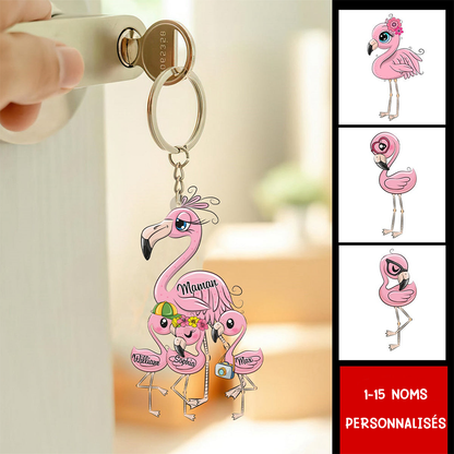 Porte-clés acrylique flamant rose pour maman et grand-mère