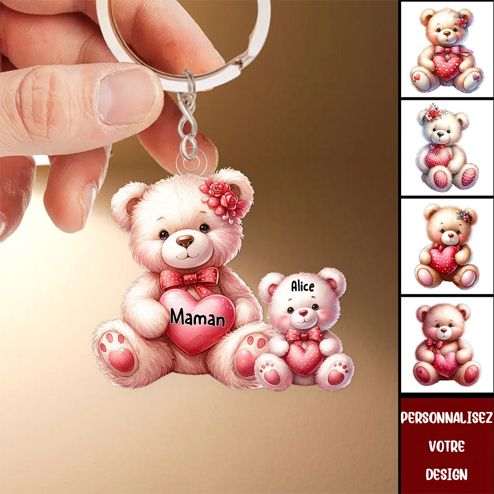 Maman ours et les bébés-Porte-clés acrylique pour maman et grand-mère