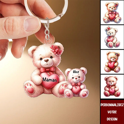 Maman ours et les bébés-Porte-clés acrylique pour maman et grand-mère