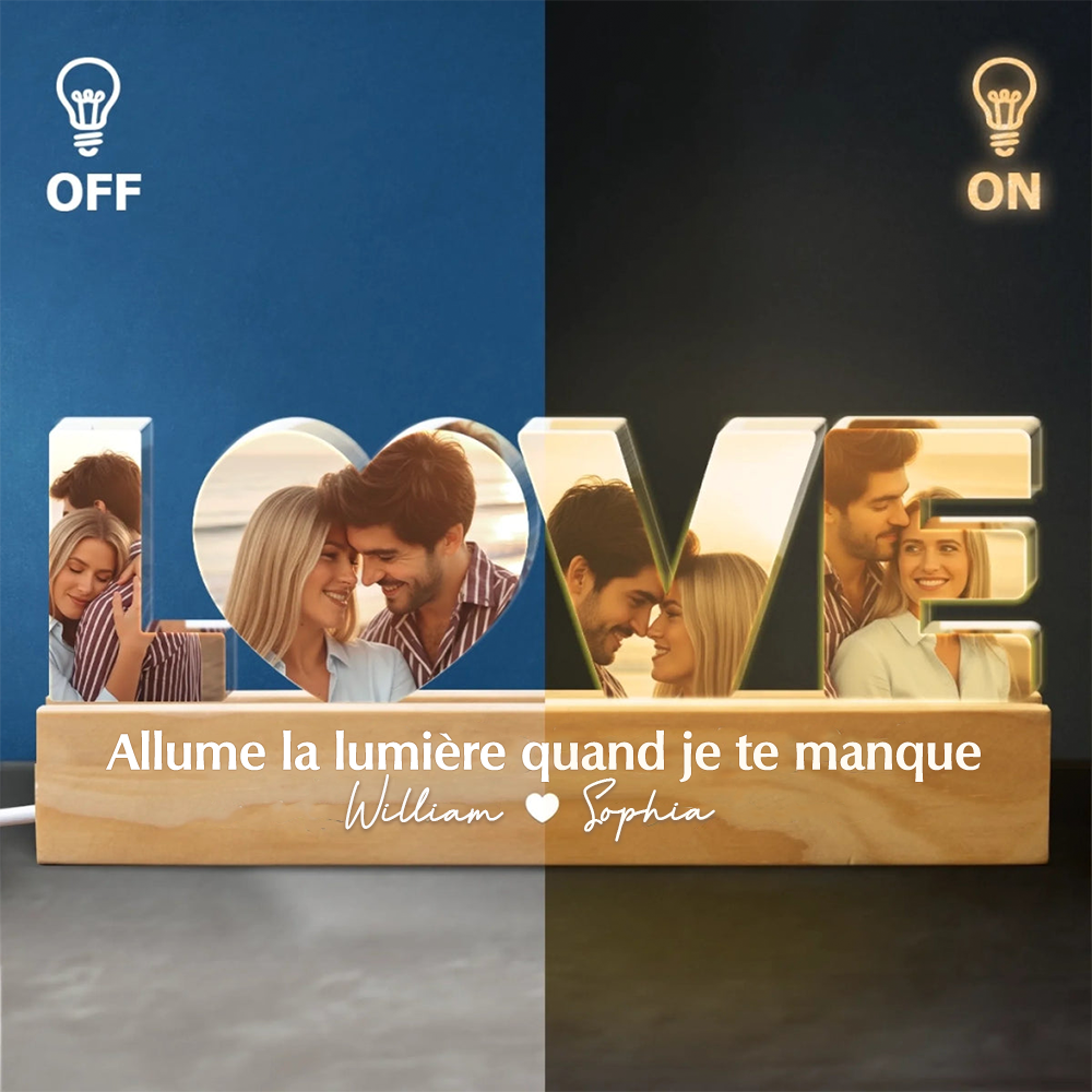 LOVE - Veilleuse LED personnalisée avec photos - Cadeau pour couple