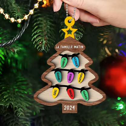 Guirlande lumineuse & Sapin de Noël - Ornement en bois personnalisé avec nom