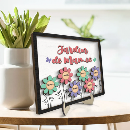 Tableau en bois personnalisé avec des fleurs pour grand-mère et maman