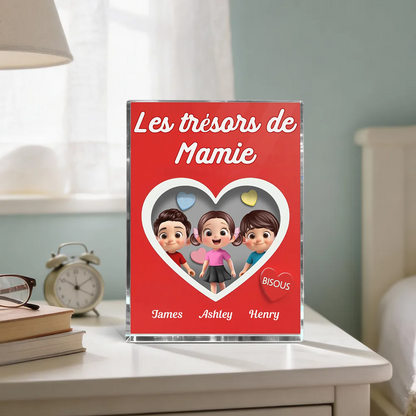 Décoration en bois personnalisé « Les trésors de mamie » avec cœurs – Cadeau pour maman et mamie