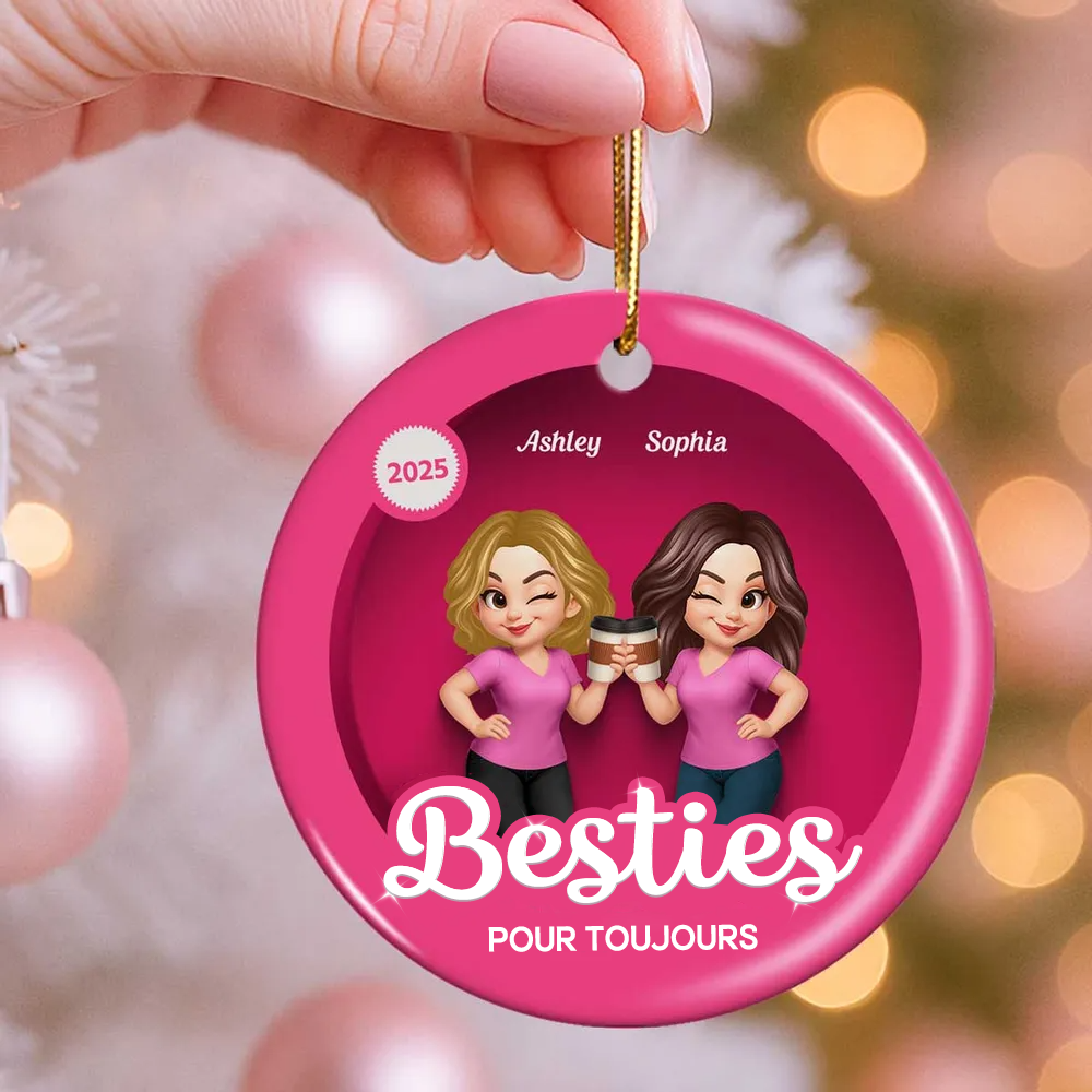 Ornement en céramique personnalisé avec 2 à 6 femmes Décoration de Noël pour sœur et meilleures amies