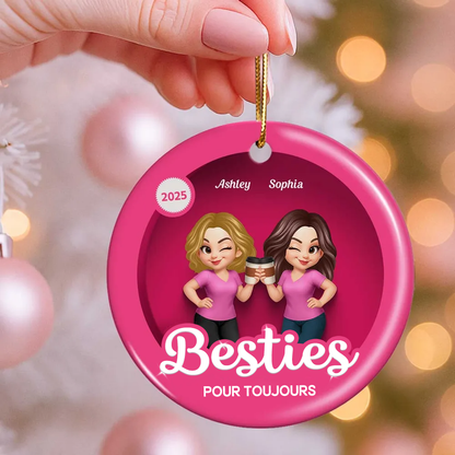 Ornement en céramique personnalisé avec 2 à 6 femmes Décoration de Noël pour sœur et meilleures amies