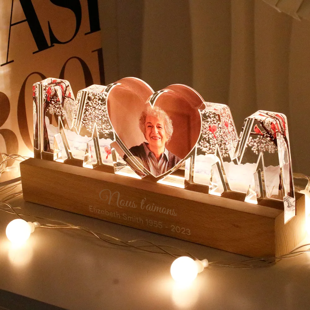 Veilleuse LED personnalisée MOM avec photo – Cadeau de deuil
