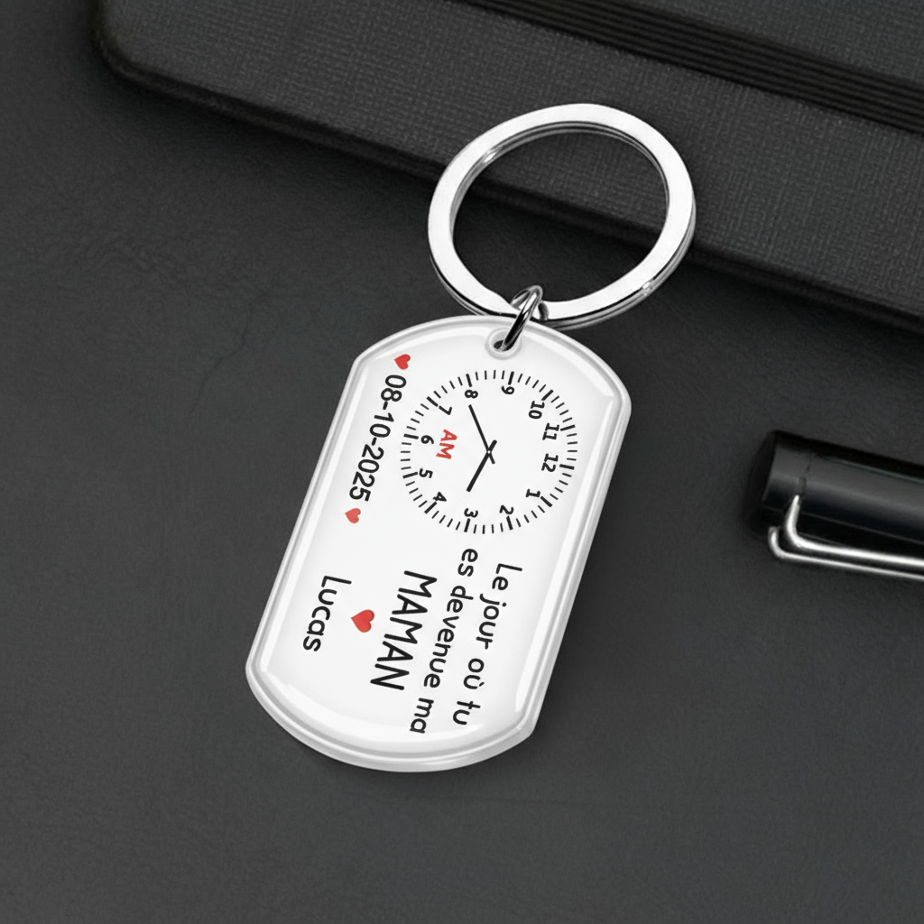 Le moment où tu... Porte-clés photo avec texte Porte-clés en acier inoxydable avec résine époxy