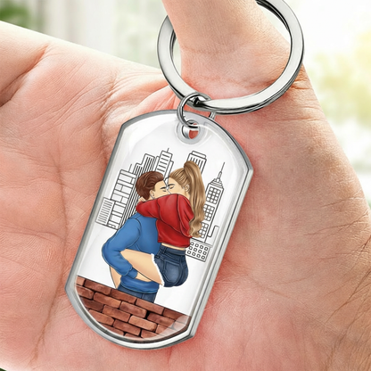Porte-clés personnalisé avec couple – Porte-clés en acier inoxydable avec résine époxy