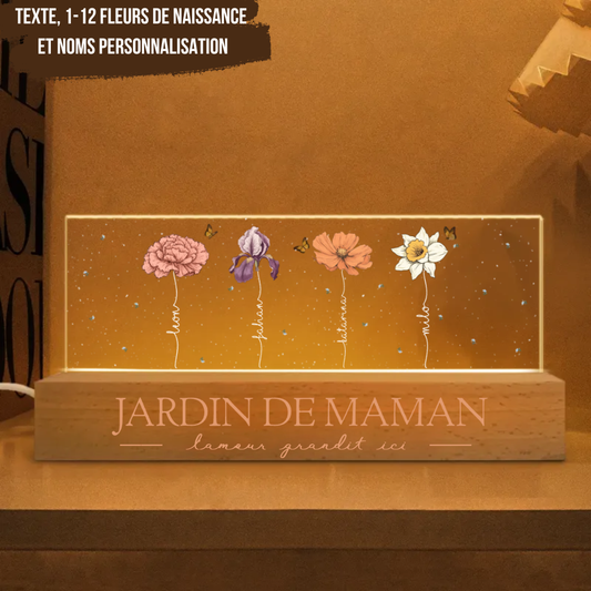 Veilleuse LED personnalisée Fleurs de naissance , cadeau pour grand-mère maman