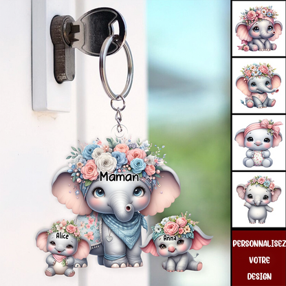 Maman Éléphant - Porte-clés personnalisé en acrylique