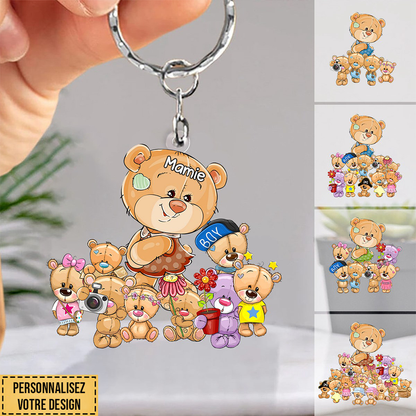 Porte-clés en acrylique avec poupée ours