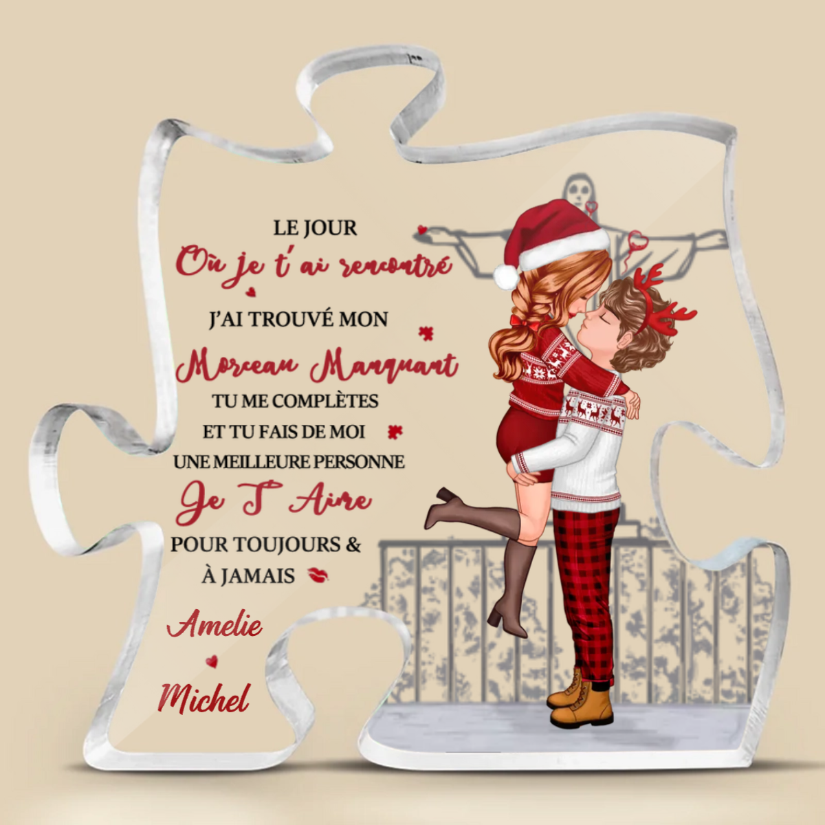 Plaque acrylique puzzle personnalisée pour couple d'amoureux